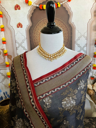 Pure Cotton Saree from Banaras | Black | Gold & Silver Zari | Kadwa Weave | Handwoven | Ships from California